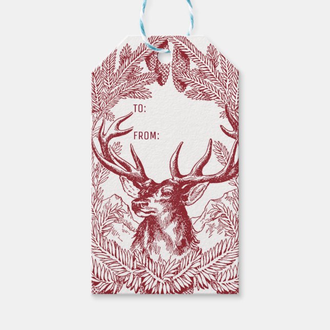 Renar och Gräs Boughs Rustic-jul Presentetikett (Framsidan)