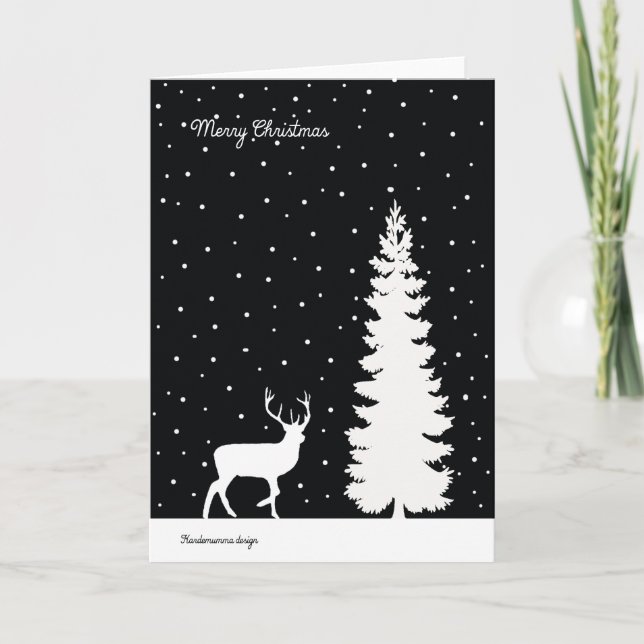 Renar och Julgran - fallande snö Helgkort (Framsida)