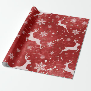 Renar och Snöflingor på Röda bakgrunden Presentpapper