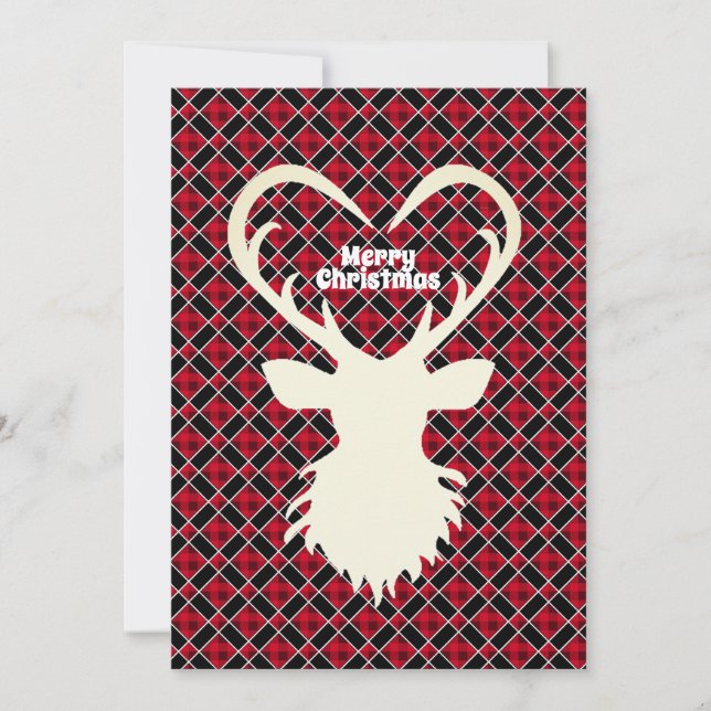 Renar på svart och rött rutigt jul julkort (Framsida)