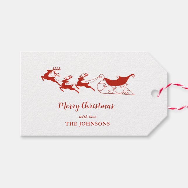 Renar & Sleigh Red & White-jul Presentetikett (Framsidan (Horizontal))