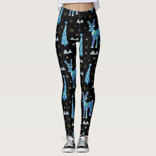 Renar, snöflingor, mönster, jul leggings