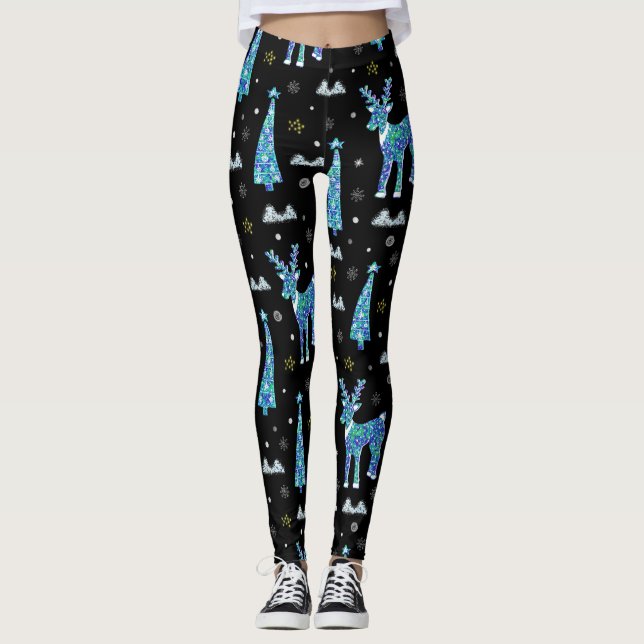 Renar, snöflingor, mönster, jul leggings (Framsida)