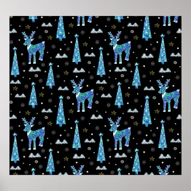 Renar, snöflingor, mönster, jul poster (Framsidan)