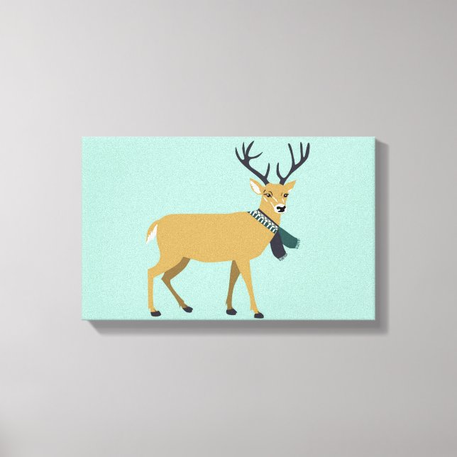 Renar som bär en vinterscarf (juldjur) canvastryck (Framsida)