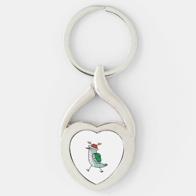 Renar som julfågel twisted heart silverfärgad nyckelring (Framsidan)