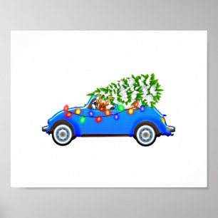 Renar som kör en skalbagge med christmas treeb poster
