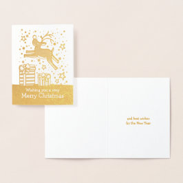 Renar som pranserar på julklapp guld folierat kort