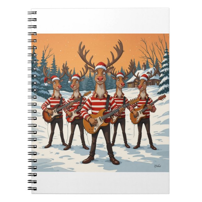 “Renar spelar gitarr för jul” ger en  Anteckningsbok (Framsidan)