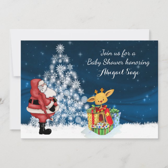 Renar, tomten, Julgran Babyskaren Inbjudan (Framsida)