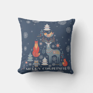 Renar Träd Scandinavian Animal Snowflake Blue Kudde
