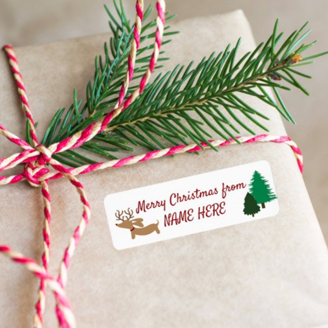 Renare Dachshund Sticky Gift-Märkre Doxie Träd Returadress Etikett (Stick gift tags for dachshund lovers)