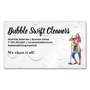 Renare med Broom Smiling   Bubbles Magnetiska Visitkort