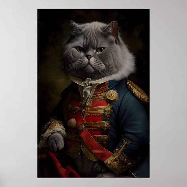 Renässans Militär Katt Konsttryck Whimsical Poster (Framsidan)