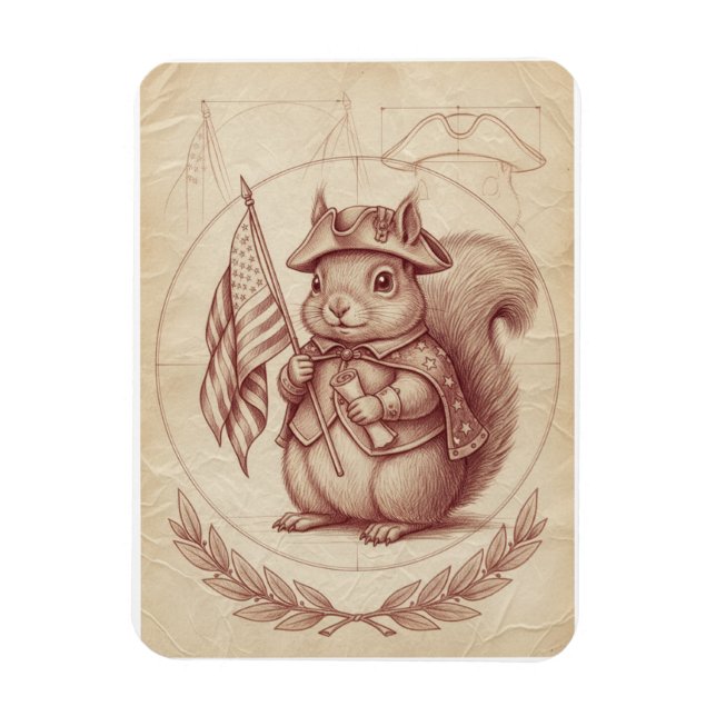 Renässans Sanguine Patriotisk Ekorre Kort Magnet (Vertikal)