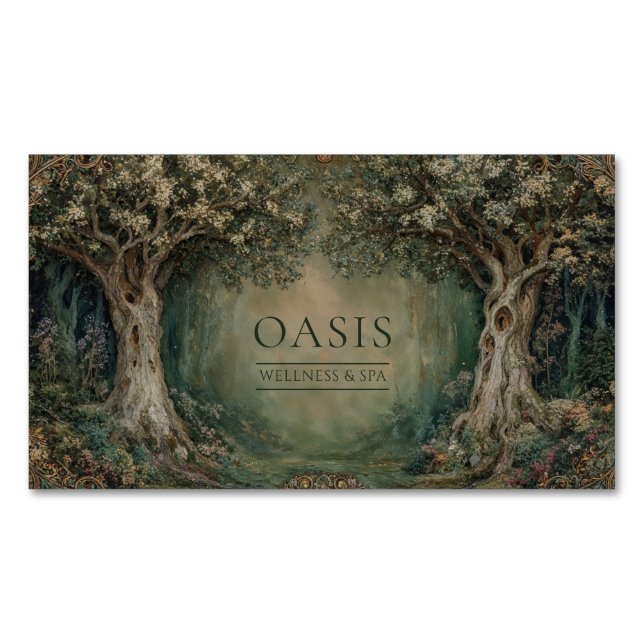 Renässans Skog Art Nouveau Uråldrig Träd Magnetiska Visitkort (Framsida)