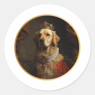Renässansdrottningporträtt Golden Retriever Runt Klistermärke