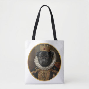 Renässansdrottningporträtt–inspirerad svart Pug-ko Tygkasse