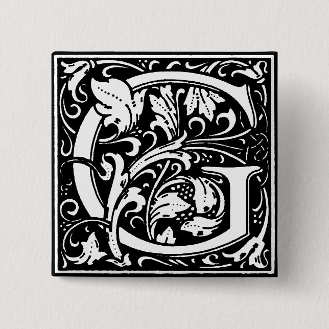 Renässansstil alfabet bokstav G - Pin Knapp (Framsida)