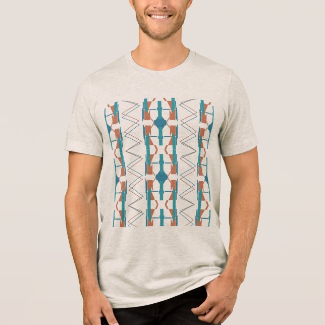 Renderdesign för Turcos Teal Rust Southwest-Lodrät T Shirt (Framsida)