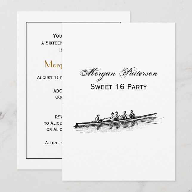 Rending Rowers Crew Team Vatten sport Inbjudningar (Fram/baksida)