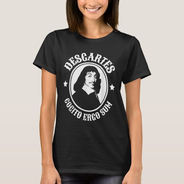 Rene Descartes Cogito Ergo Sum Quote T Shirt (Framsida)