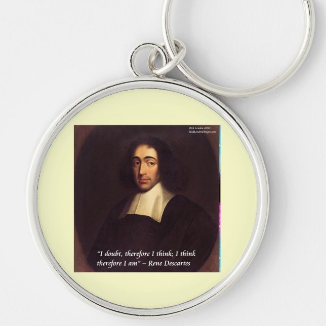 René Descartes Jag Tänker Alltså Är Jag Citat Rund Silverfärgad Nyckelring (Framsidan)