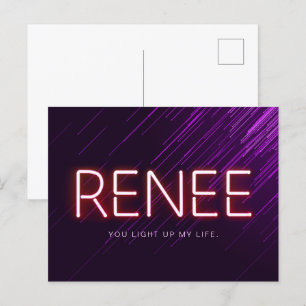 Renee namn i den ljusnande neon ljus novelty vykort