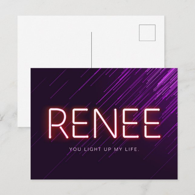 Renee namn i den ljusnande neon ljus novelty vykort (Fram/baksida)