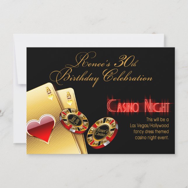 Renee Vegas Casino Night 30års födelsedag Party Inbjudningar (Framsida)
