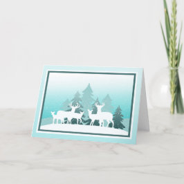 Rener, träd och snöflingor helgkort