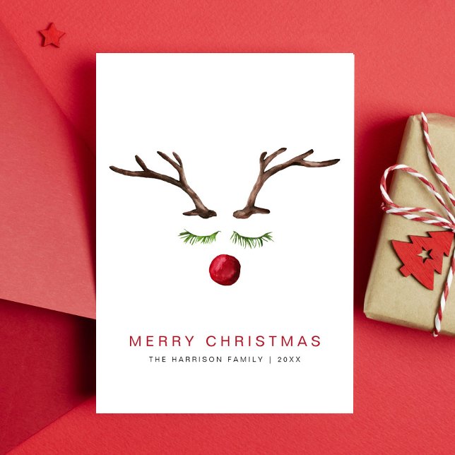 Rener Watercolor Minimal God jul Julkort (Skapare uppladdad)