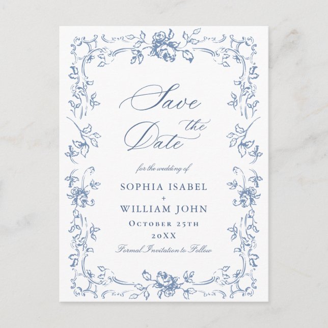 Renessans utsmyckad blom- bröllop Spara datum Vykort (Framsida)