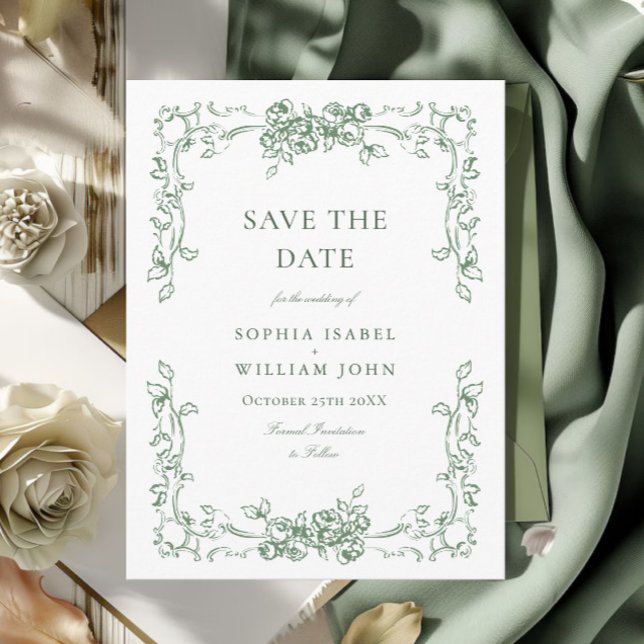 Renessans utsmyckad blomsterbröllop Spara datum Vykort (Skapare uppladdad)