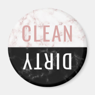 Rengör Dirty Dishwasher Rosa Black Marble Round Magnet