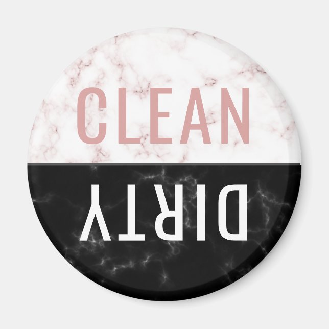 Rengör Dirty Dishwasher Rosa Black Marble Round Magnet (Framsidan)