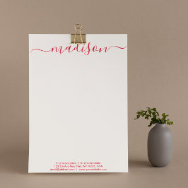 Rengör enkelt Rosa- och rödtypografi-skript Namn Brevhuvud