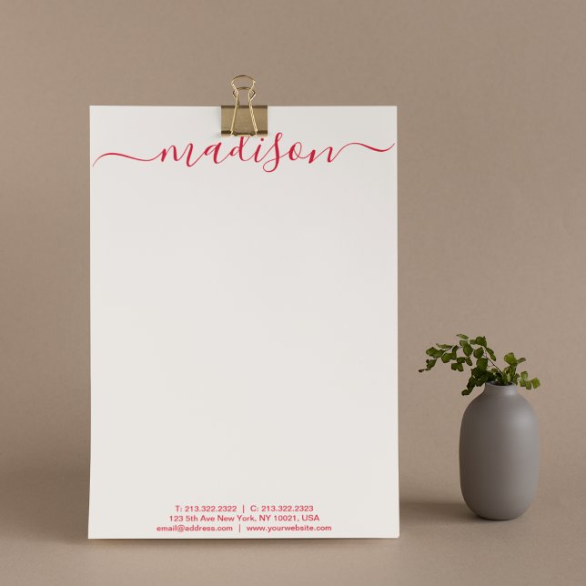 Rengör enkelt Rosa- och rödtypografi-skript Namn Brevhuvud (Skapare uppladdad)