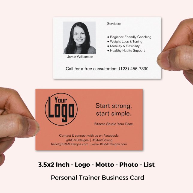 Rengör personlig tränare för tillgänglig Logotyp Visitkort (3.5x2 Inch, Clean Approachable Logo Image Personal Trainer Business Card)