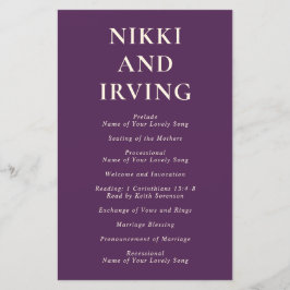 Rengör Typsnitt Lila Modern Bröllopsprogram