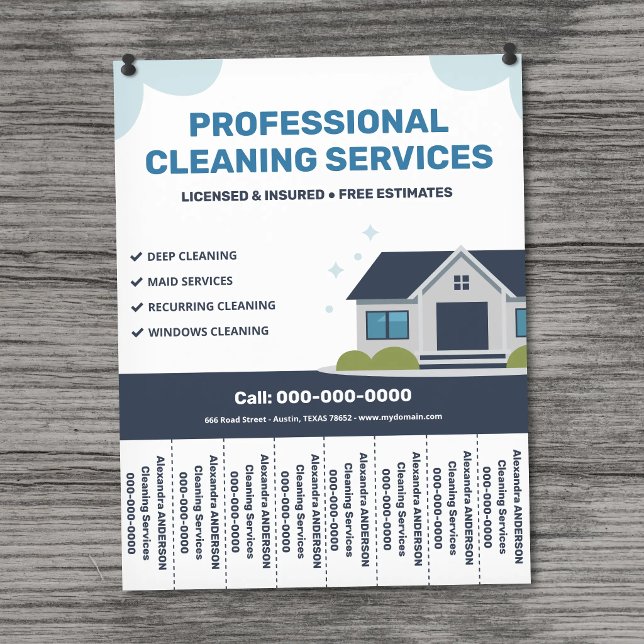 Rengöringstjänster Folder med avrivbara flikar Reklamblad (Cleaning Services Flyer with Tear-Off Tabs)