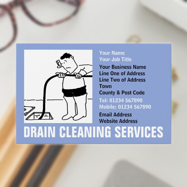 Rengöringstjänster för avlopp Tecknad serie Visitkort (Drain Cleaning Business Card)