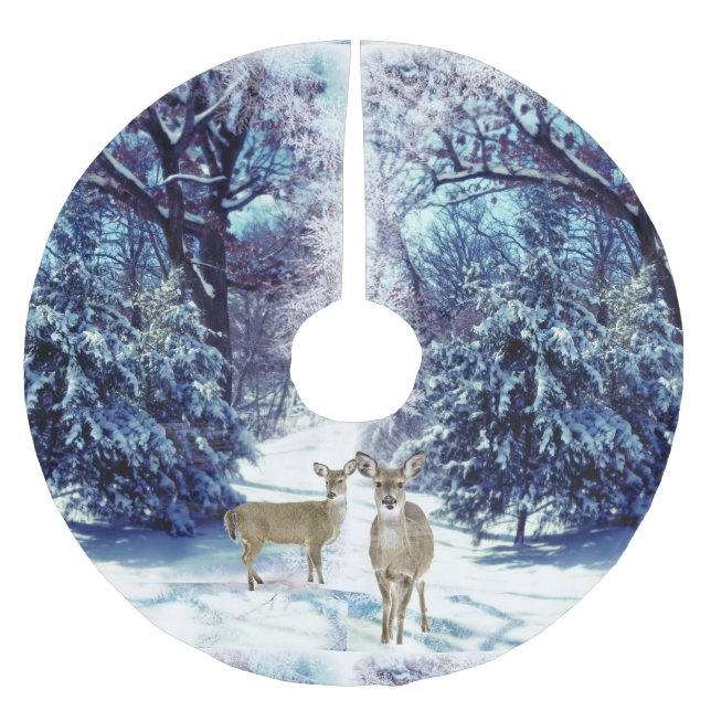 Renhjort i Winter Wonderland julgran golvmatta Julgransmatta Borstad Polyester (Framsidan)