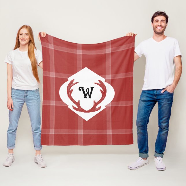 Renhjorthorn Rustik Minimal Monogram Burgunder Fleecefilt (På plats)