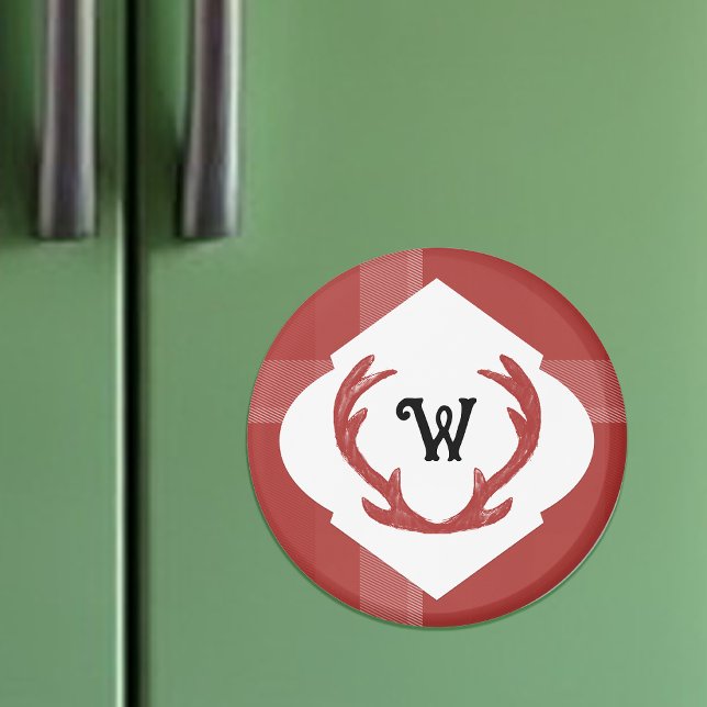 Renhjorthorn Rustik Minimal Monogram Burgunder Magnet (Skapare uppladdad)