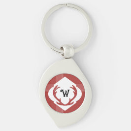 Renhjorthorn Rustik Minimal Monogram Burgunder Swirl Silverfärgad Nyckelring