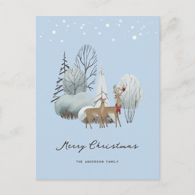 Renindeer Winter Scene Funny God jul Card Helg Vykort (Framsida)