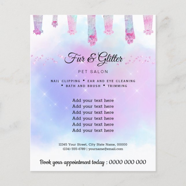 Rening av sällskapsdjur mellan päls och Glitter Flygblad (Framsidan)