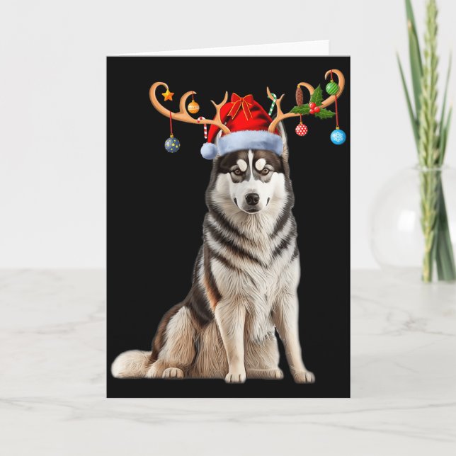 Renjuls Santa Hatt Jul Pyjamas Husky Hund Jul Kort (Framsida)