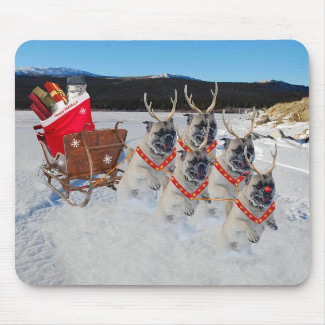 Renmops som drar Santas Sleigh Mousepad Musmatta (Framsidan)